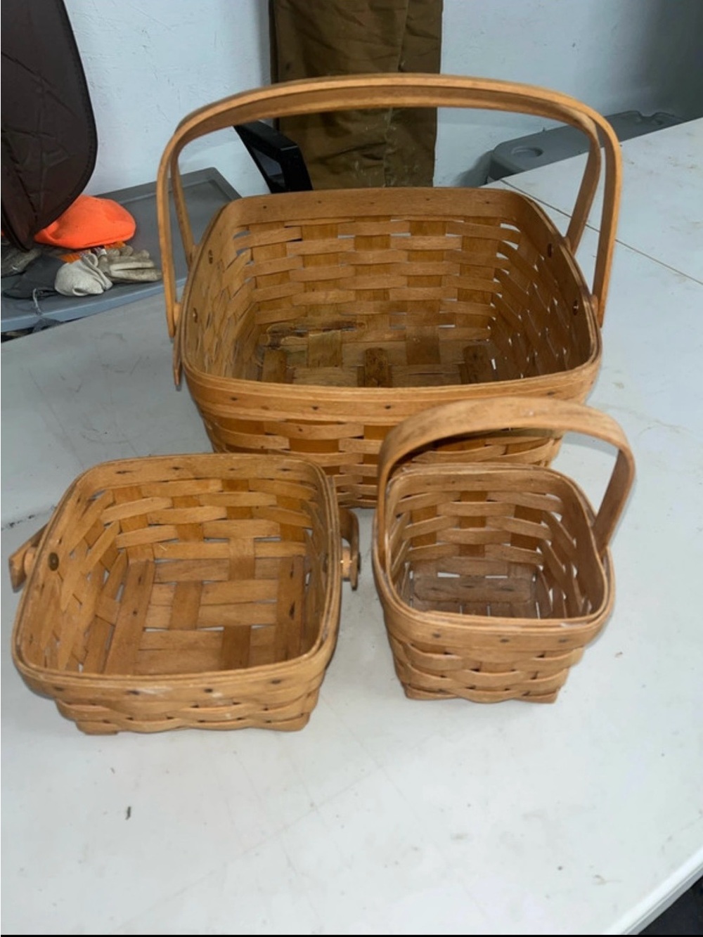 Longaberger Natural Tan Woven Basket Trio with Handles